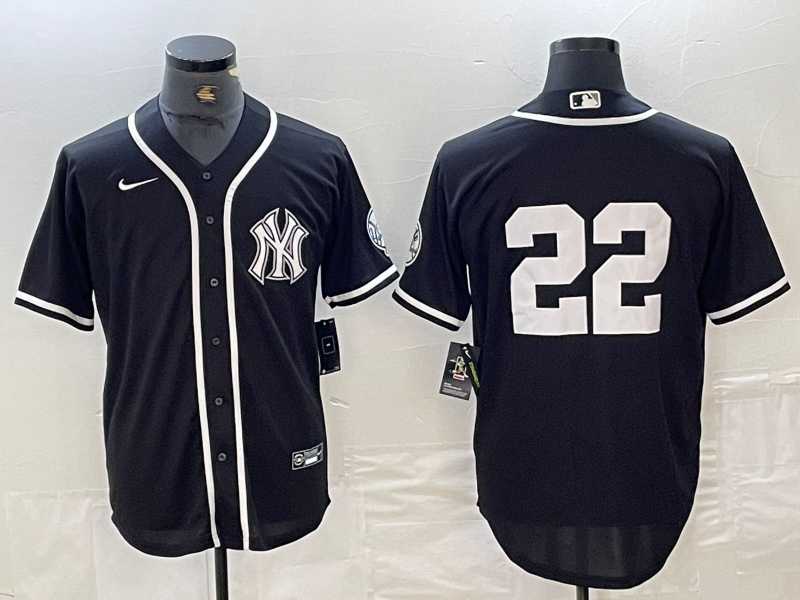 Mens New York Yankees #22 Juan Soto No Name Black White Cool Base Stitched Jersey